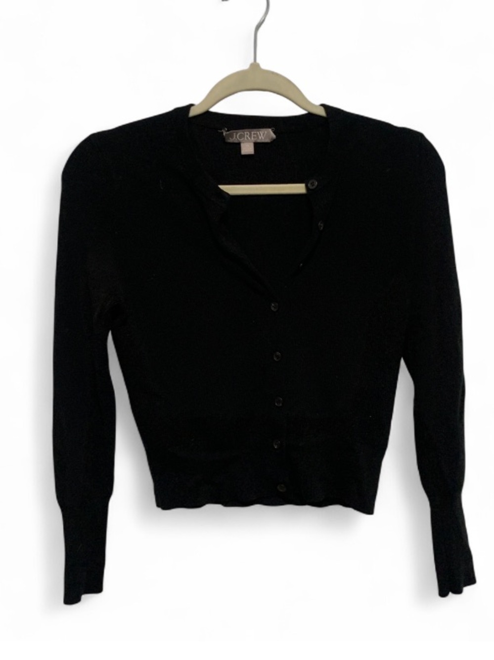 J. Crew Jackie Black Cropped Ribbed Button Cardigan